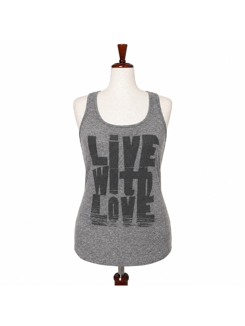 Forever 21 Women's Gray Graphic Tank Top - Live With Love, Size L